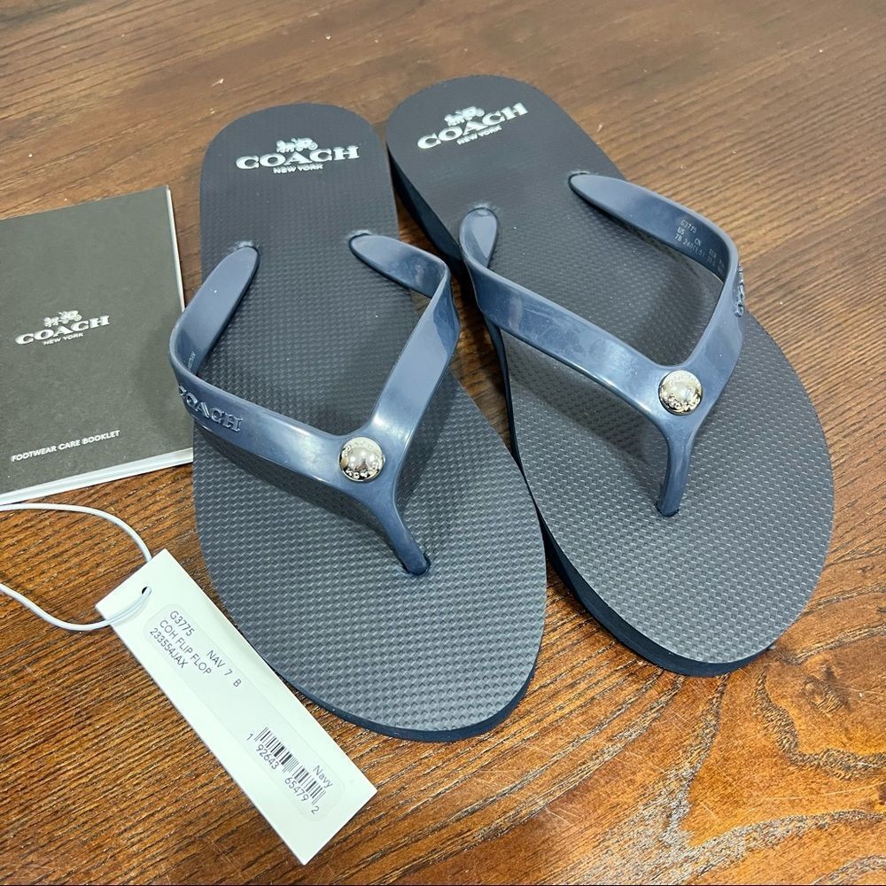 COACH ZAK flip flop navy colored nwt 7-8 - Picture 4 of 7